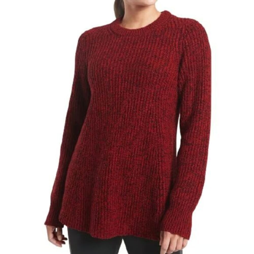 Athleta Sierra Crew Sweater Sz M Wool Blend Candy Red Marl Black Thick MSRP $129